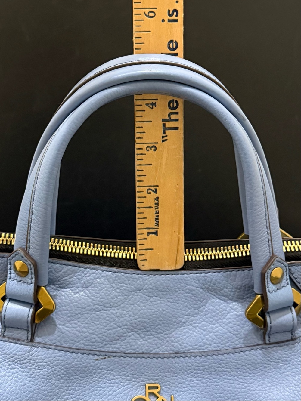OrYANY Sarah Periwinkle Sky Blue Pebbled Leather Braided Satchel Crossbody Bag - Picture 8 of 16